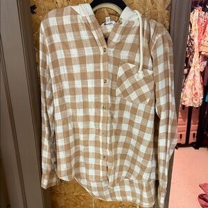 Time and Tru Beige and White Checkered Hoodie